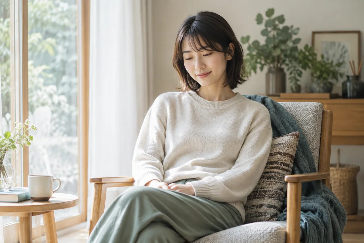 窓辺の椅子で静かに休む場面