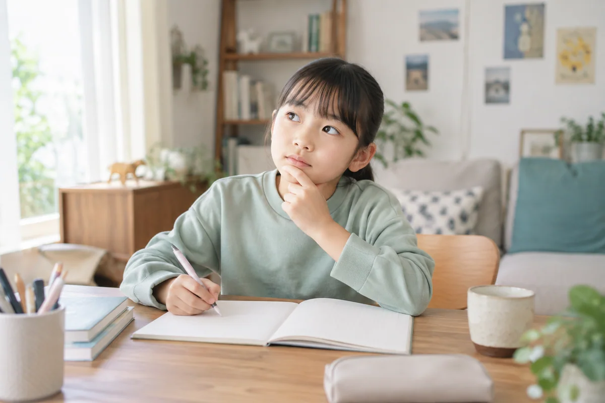 メモを見ずに内容を思い出そうとノートへ書き込む学習場面